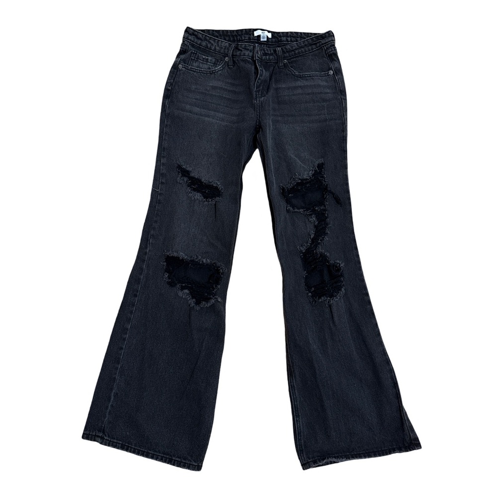 BP Nordstrom Womens Sz 27 Black Denim Destroyed Low Rise Wide Leg Jeans